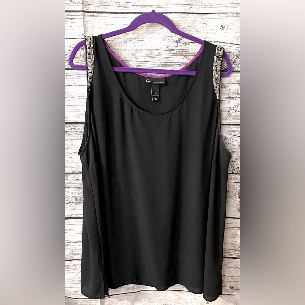 🌺Lane Bryant beaded sleeveless black georgette tank,26W